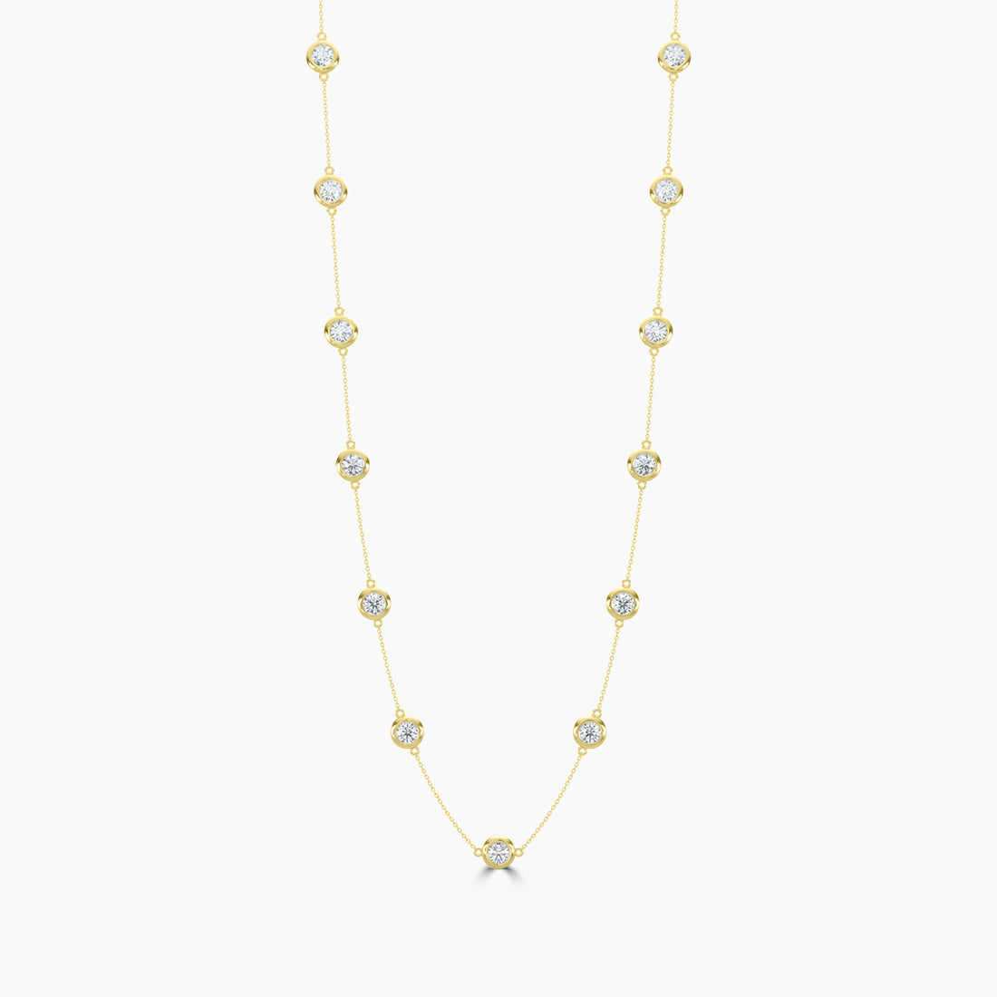 14K White Classic 3.00 CTW Diamond Station Necklace With 13 Stones