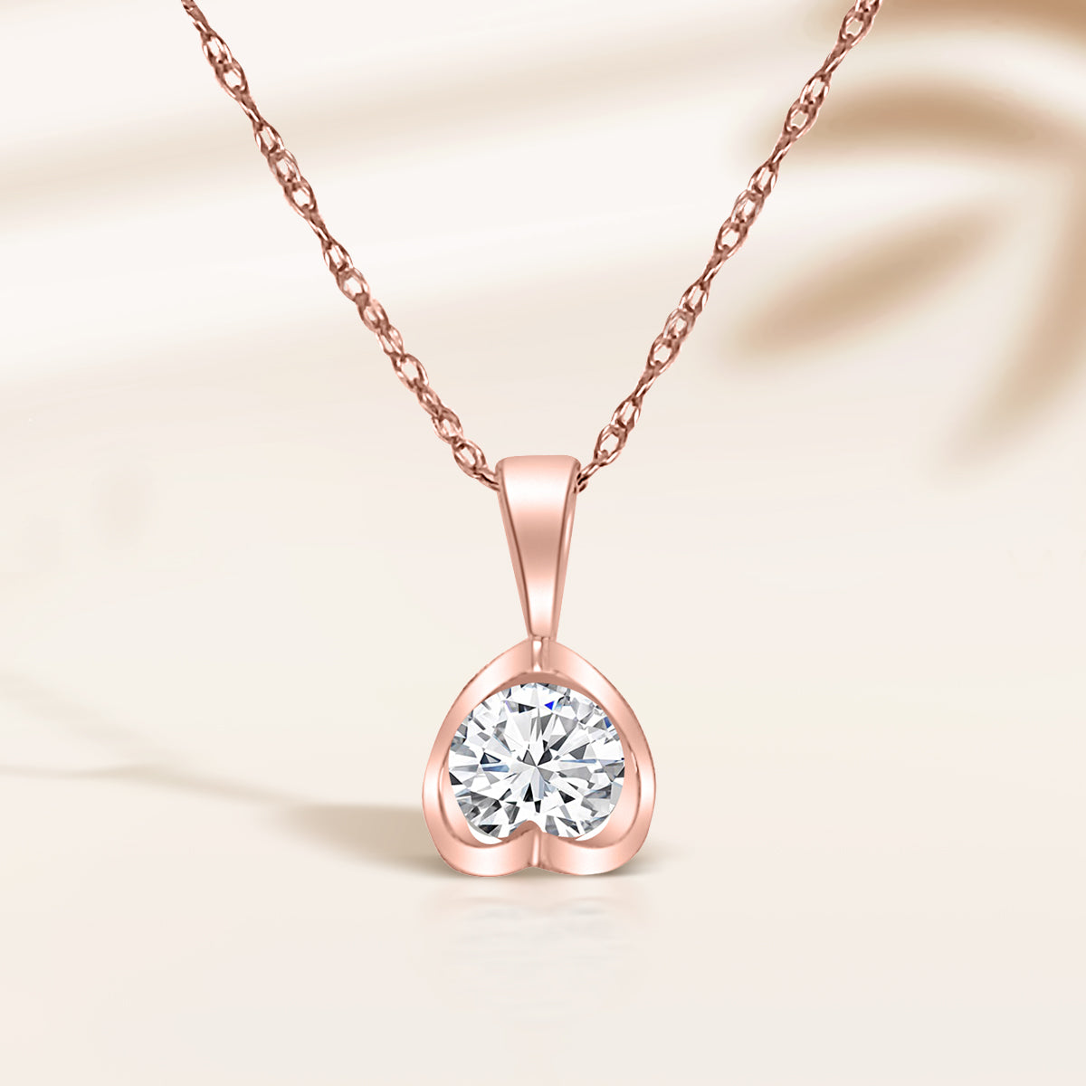 14K Rose 0.50 CTW Diamond Solitaire Tension-Set Pendant With Chain