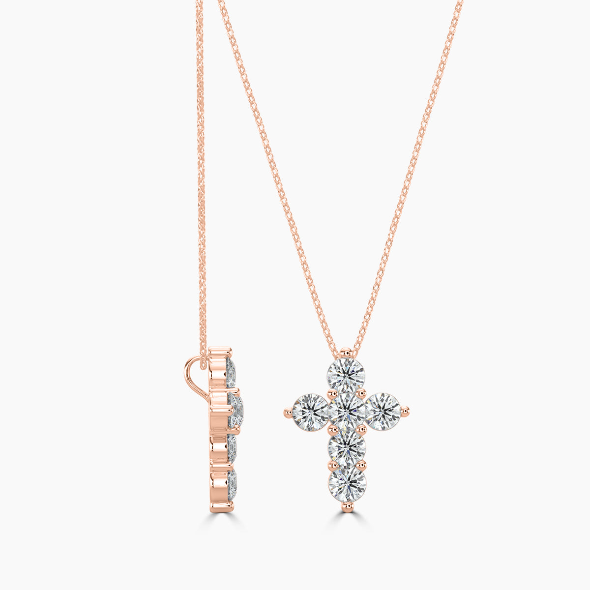 0.50 CTW Shared Prong Cross Diamond Pendant With Chain