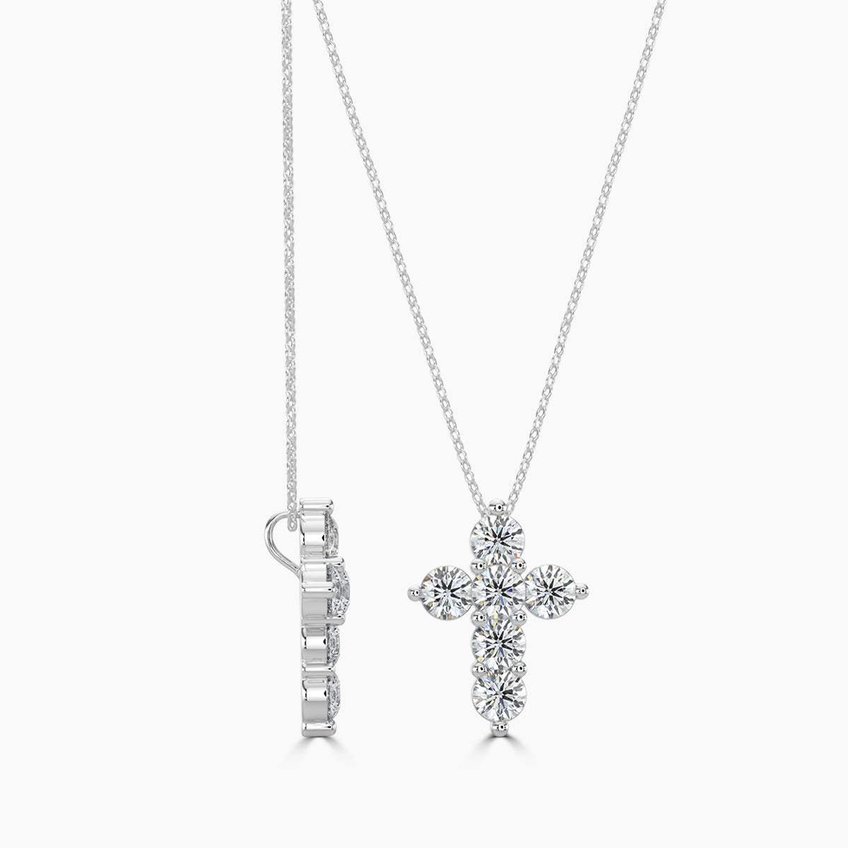 0.50 CTW Shared Prong Cross Diamond Pendant With Chain