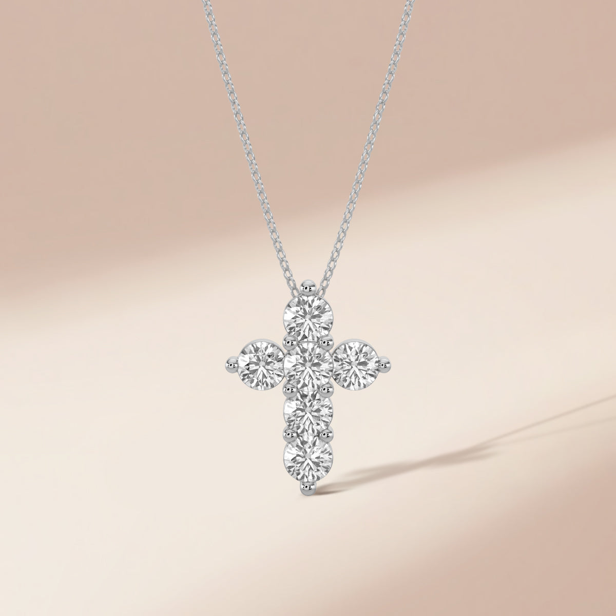 0.50 CTW Shared Prong Cross Diamond Pendant With Chain