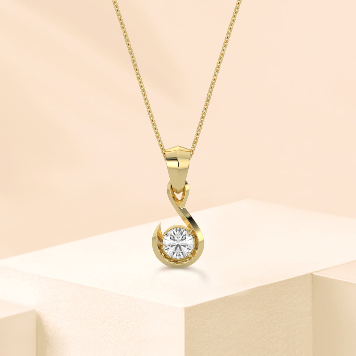 14K Yellow 0.20 CTW Diamond Fish Hook Solitaire Pendant With Chain