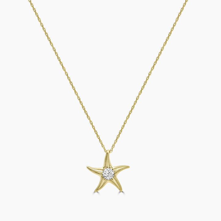 14K Yellow 0.20 CTW Lab Grown Diamond Star Fish Pendant With Chain