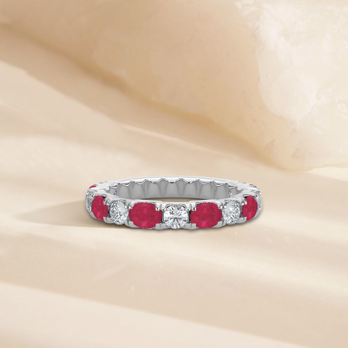 0.50 CTW Band In U-Prong Setting With Alternating Oval Ruby