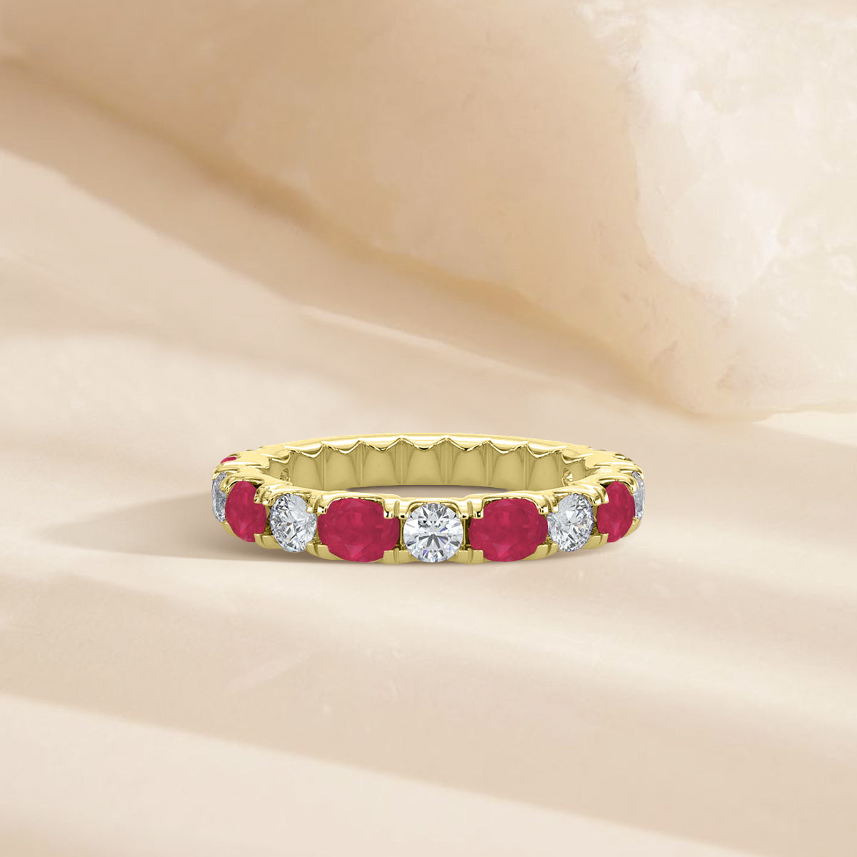 0.50 CTW Band In U-Prong Setting With Alternating Oval Ruby