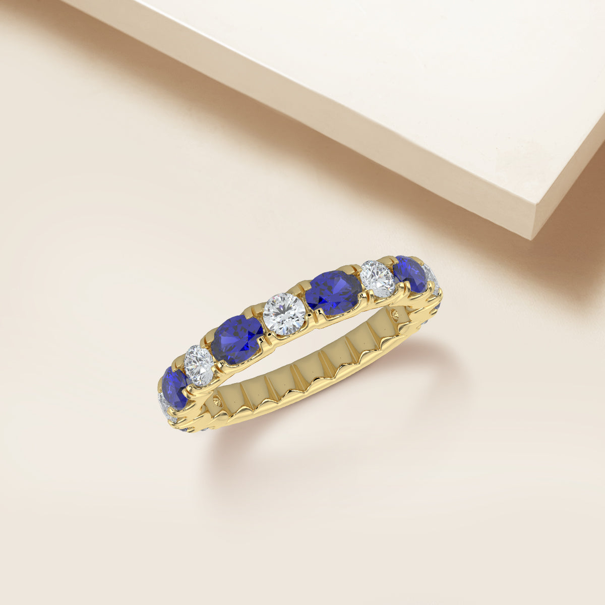 0.50 CTW Band In U-Prong Setting With Alternating Oval Sapphire