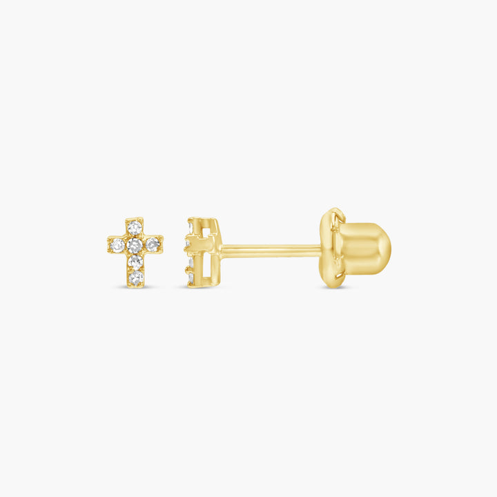 02 CTW Natural Diamond Accented Cross Piercing Earrings