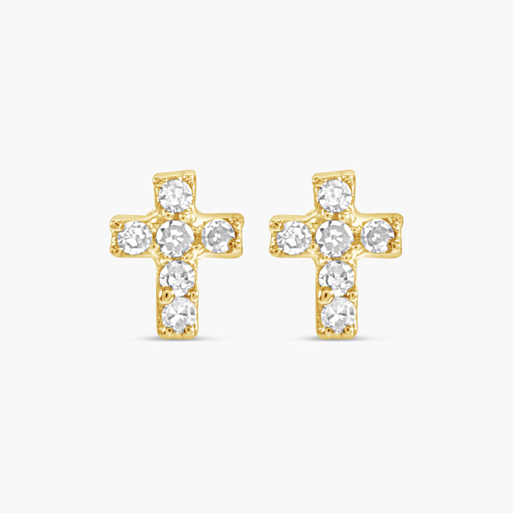 02 CTW Natural Diamond Accented Cross Piercing Earrings