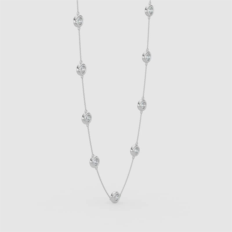 14K White Classic 3.00 CTW Diamond Station Necklace With 13 Stones