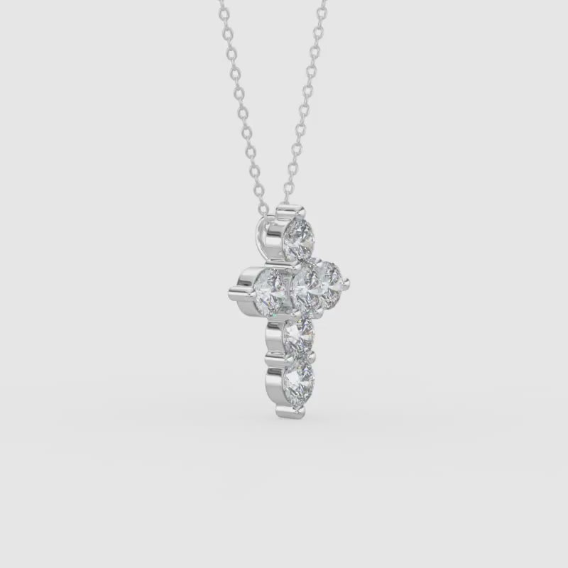 0.50 CTW Shared Prong Cross Diamond Pendant With Chain