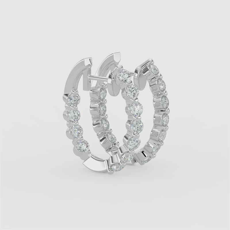 2 CTW Inside Out Diamond Oval Earring Hoops