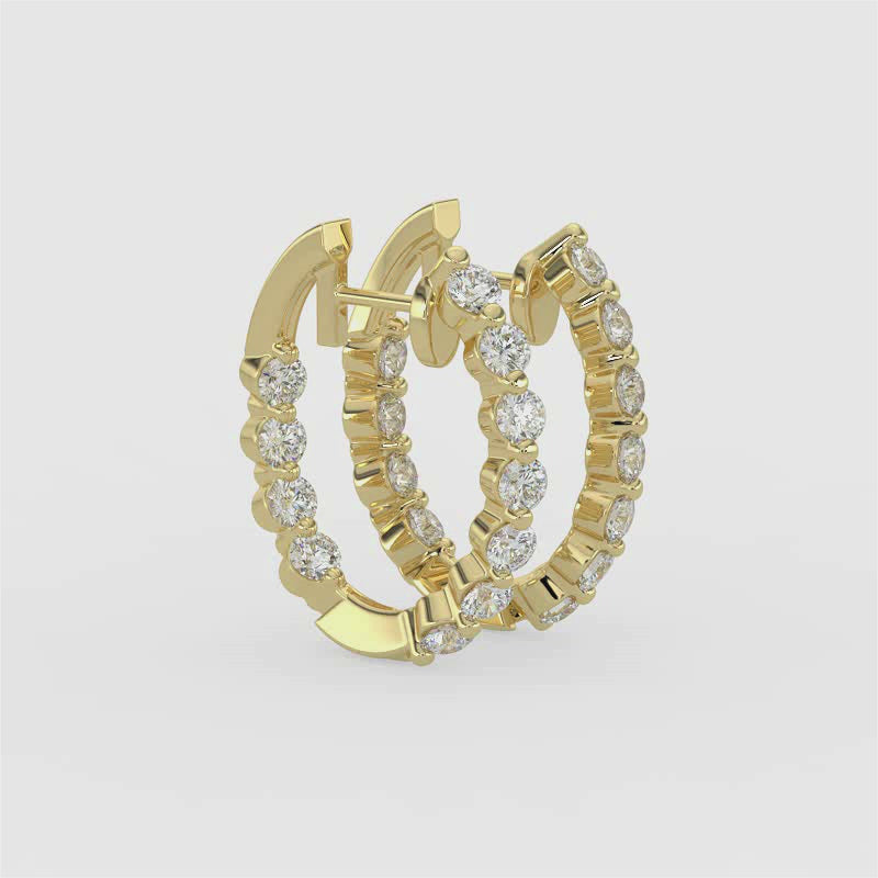 2 CTW Inside Out Diamond Oval Earring Hoops