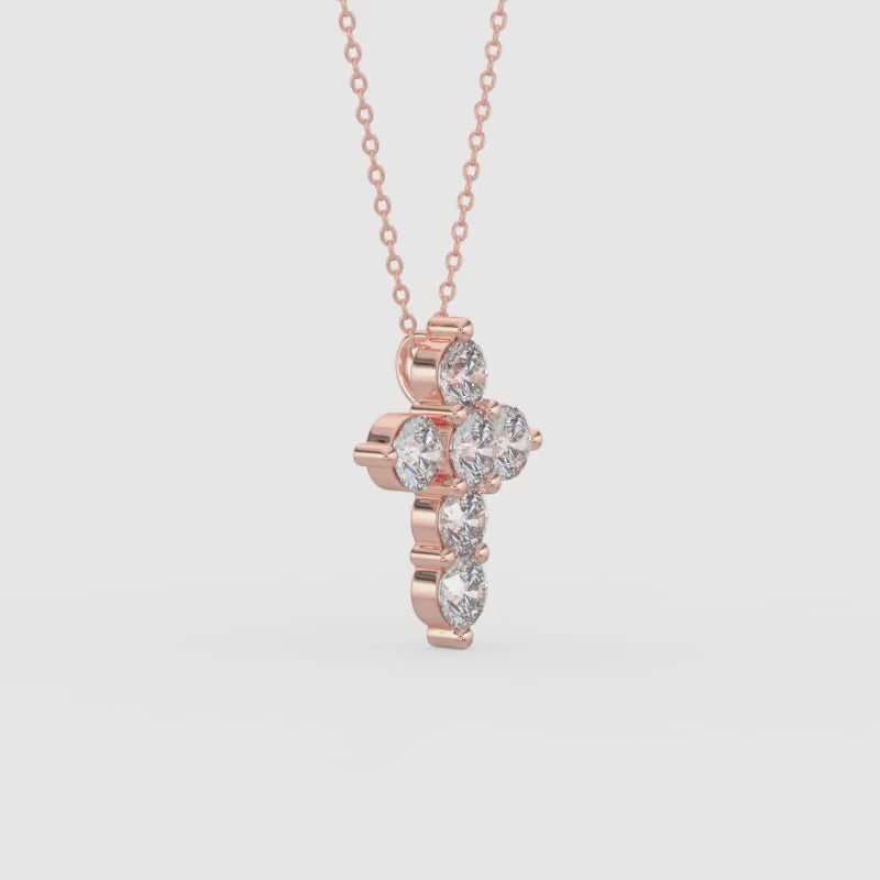 0.50 CTW Shared Prong Cross Diamond Pendant With Chain