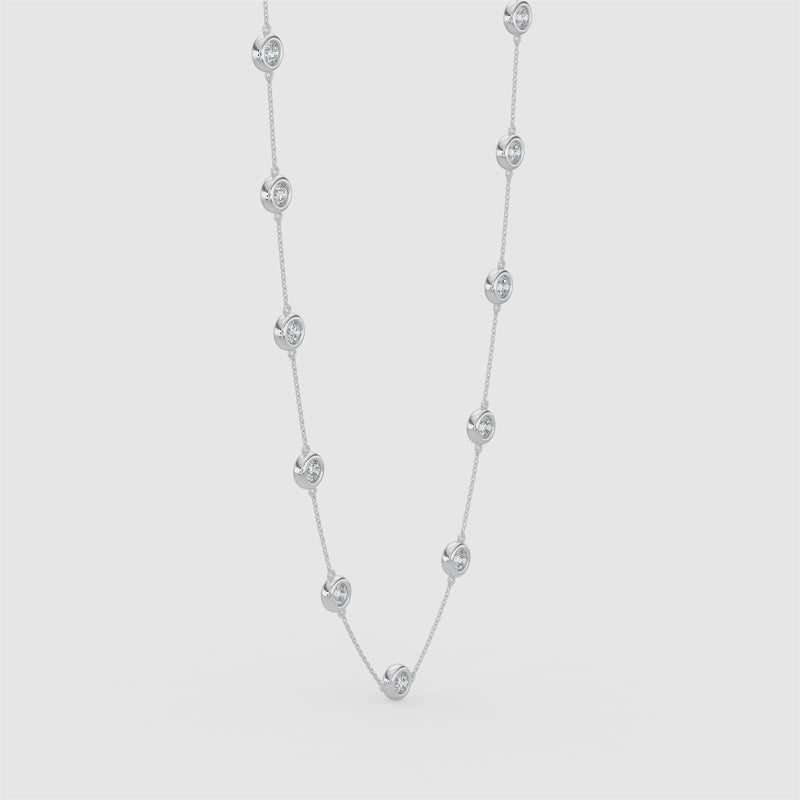 14K White Classic 2.00 CTW Diamond Station Necklace With 11 Stones
